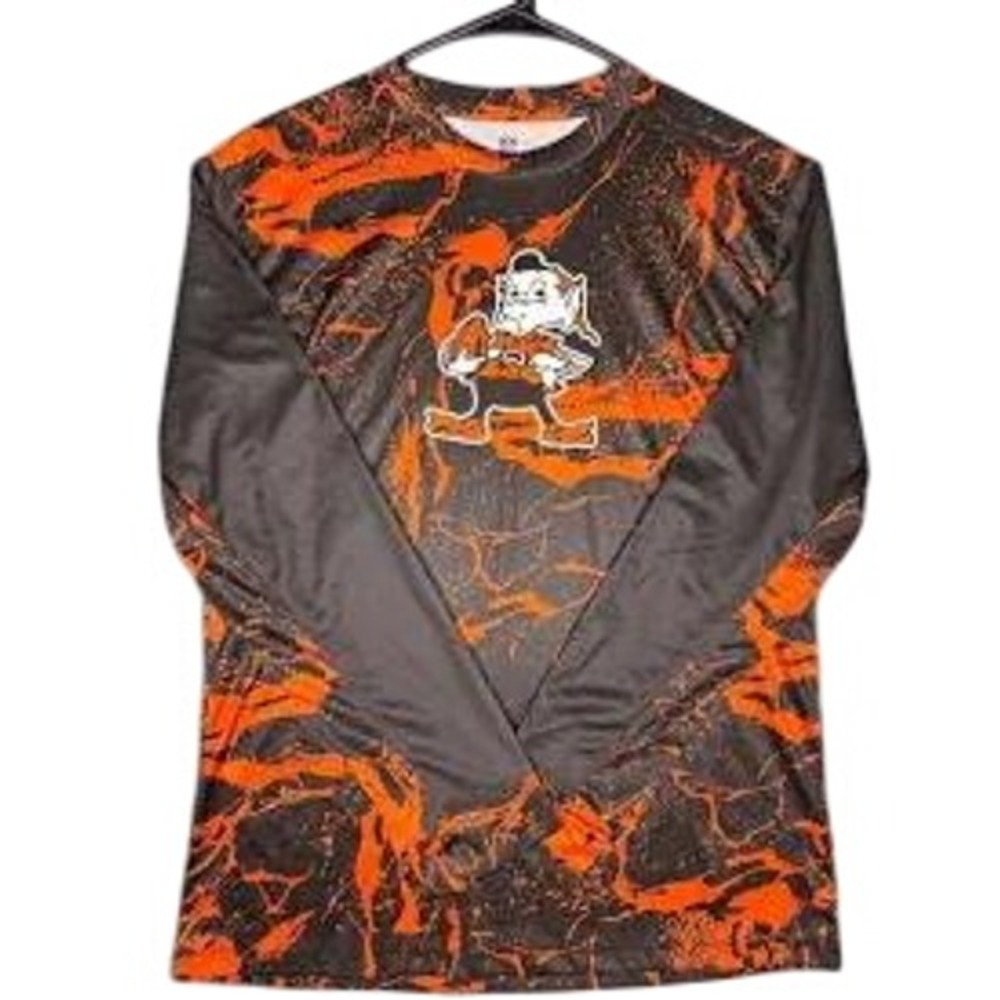 NFL Cleveland Browns Long Sleeve Marble Print Shirt Kids L 14/16 Orange Black